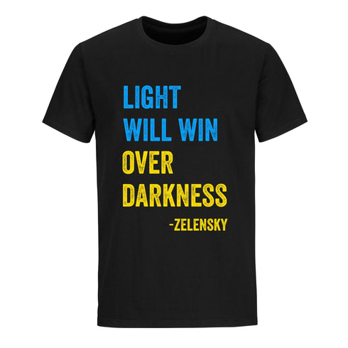 Light Will Win Over Darkness Zelensky Quote Stand With Ukraine Flag Stop War Ukraine Shirts
