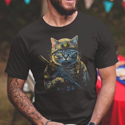 Ukraine Cat Army Uniform, Ukraine T shirts, Zelensky T-shirt, Patriotic Ukrainian Gift, Stand With Ukraine, Ukrainian Trident T shirts