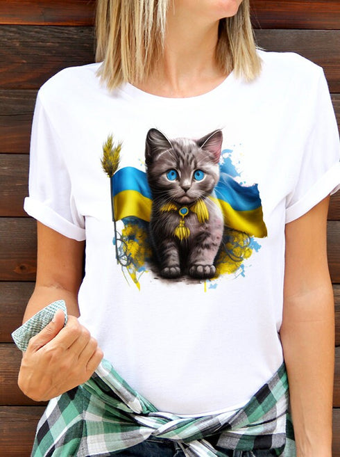 Ukrainian t-shirt Gift Ukrainian Kitty T-Shirt with Flag Adorable Feline Design on Soft Cotton Tee